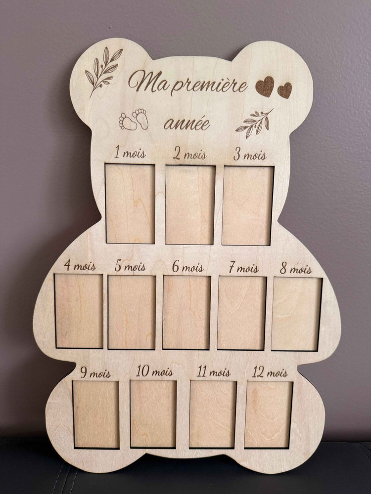 Cadre Ourson Personnalisable – Première Année de Bébé - Douce gravure