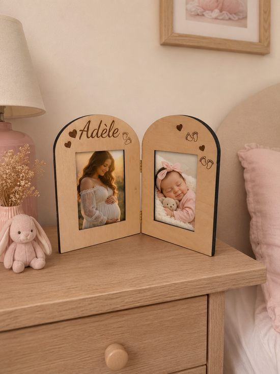 Cadre Photo Personnalisé en Bois – 2 Emplacements avec Prénoms Gravés