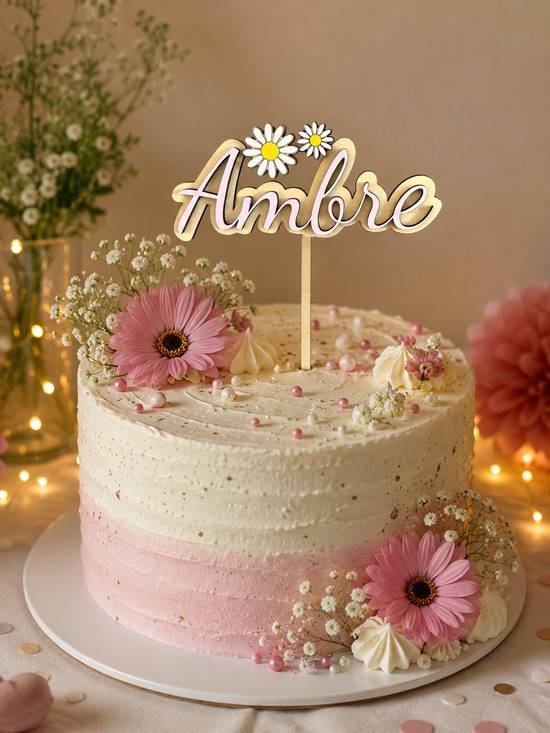 Cake Topper Prénom Personnalisé en Bois – Décoration Gâteau sur Mesure