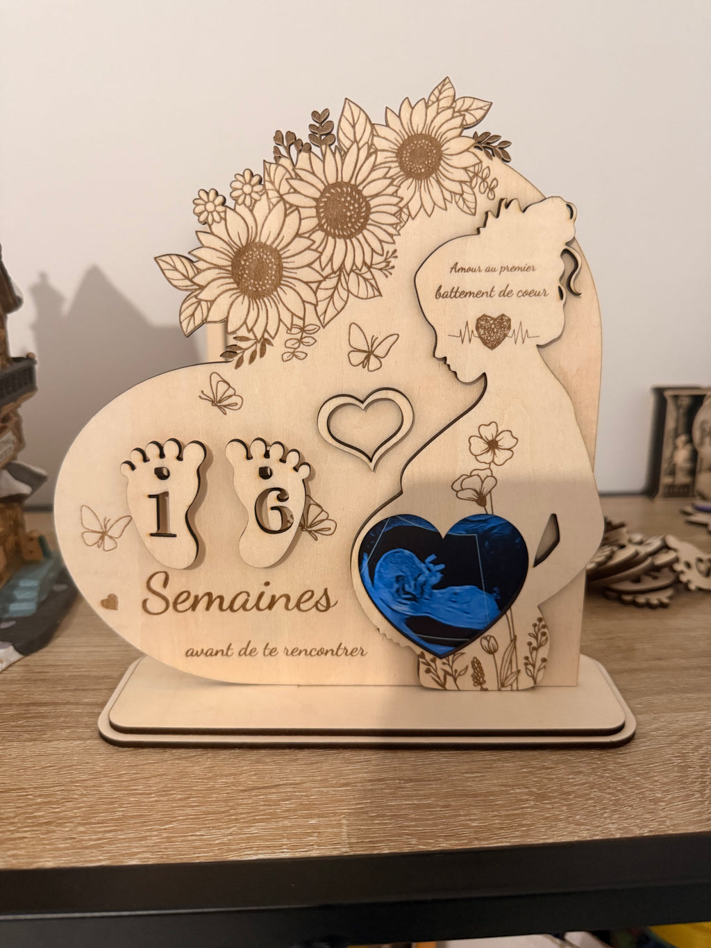 Compte à Rebours Naissance – Cadeau Grossesse Personnalisé en Bois